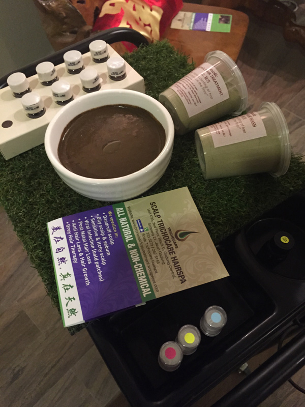 The ingredients and hair paste for the scalp treatment at Scalp Trichocare Hairspa. All the ingredients used natural and contain no preservatives.